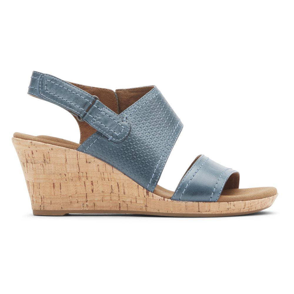 Rockport Women's Briah Asymmetrical 2-Piece Wedges Sandals - Blue - USA (8965BTPOZ)